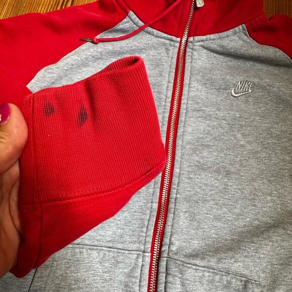 Nike AW77 red gray zip up hooded sweatshirt SIZE M - Picture 4 of 5